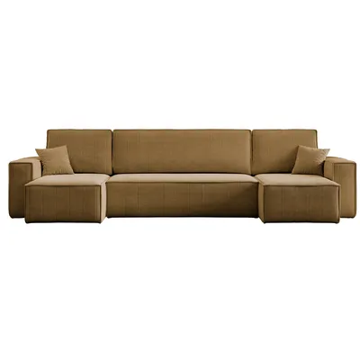 Produktbild von Wohnlandschaft U-Form Cappuccino COMO Cord mit Bett Sofa Schlafsofa Ottomane