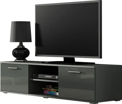 Produktbild von Furniture24 Tv Schrank SOHO 140, Lowboard, Unterschrank, 2 Türiger Grau/Grau Hochglanz