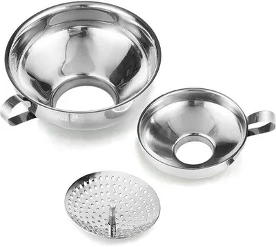 Image de Entonnoir de cuisine en acier inoxydable - 3 pièces - large ouverture - pour la préparation de confitures et de vinaigrettes