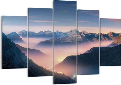 Produktbild von Bild auf Leinwand - Leinwandbild - 5 Teile - Berge Wolken Nebel - 150x100cm - Wand Bild - Wanddeko - Wandbilder - Leinwanddruck - Bilder - Wanddekoration - Leinwand bilder - Wandbild - EA150x100-5004