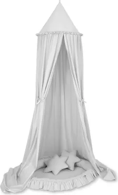Immagine prodotto di Set: baldacchino sospeso per la cameretta, paracolpi con volant, cuscino - grigio