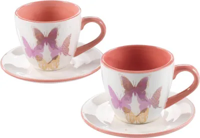 Zdjęcie produktu dla Mascagni 20CA1019 Zestaw 2 filiżanek do kawy różowe motyle 14x8,5 cm