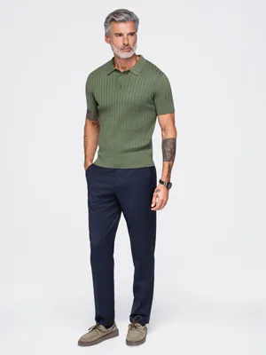 Imagen del producto de Camiseta polo ajustada de hombre, modelo OM-POSS-0180, color verde oliva, talla XXL