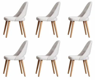 Immagine prodotto di Set di 6 sedie da pranzo moderne con rivestimento in bouclé e gambe in legno