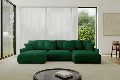 Produktbild von ALTDECOR Ecksofa in U-Form mit Schlaffunktion und Bettkasten ONESK-U 317x177x72 cm Grün - Corner Sofa Bett Eckcouch Couch U-Form Schlafcouch Ausziehbar Wohnlandschaft Schlafsofa Cauchsofa