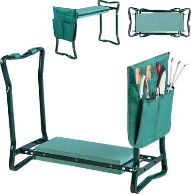 Produktbild von JOIEYOU Kniebank Gartenhocker Klappbar für Gartenarbeit Kniekissen Gartenbank 2 in 1 mit Eva-Schaumkissen und Werkzeugtasche Kniestuhl Kniehilfe Arbeitshocker für Garten 59x28x49 cm, Grün
