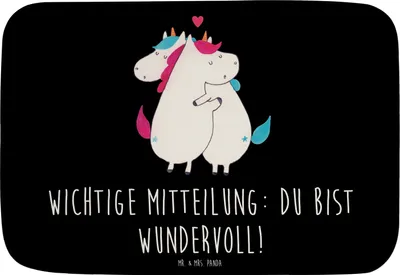 Produktbild von Mr. & Mrs. Panda Badematte Einhorn Mitteilung - Schwarz - Geschenk, Lustig, Badvorleger, Valentinstag, duschmatte, Unicorn, Spruch, Badteppich, Badezimmerteppich