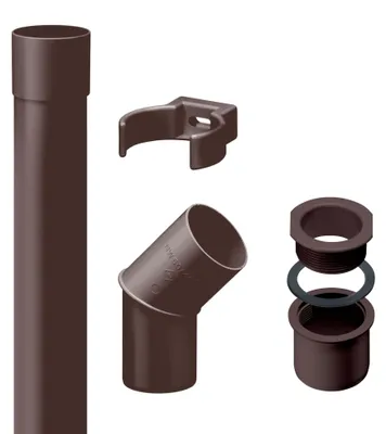 Produktbild von INEFA 2m Fallrohr Set DN50 / 50mm, PVC Dunkelbraun Dachrinnenzubehör, einfache Steckmontage, Germany