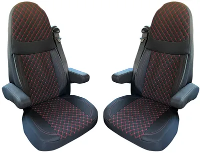 Produktbild von Wohnmobil Sitzbezüge für Aguti GIS-Liner und Milan-Sitze Schwarz/Rot Passgenaue Vordersitzbezüge | Sitzbezug Fahrer & Beifahrersitz