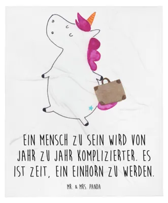 Produktbild von Mr. & Mrs. Panda Bettdecke Einhorn Koffer - Weiß - Geschenk, Decke, Wohndecke, Reise, Couchdecke, Kuscheldecke, Erwachsen, Unicorn, Abenteuer, Schlafdecke, Spaß