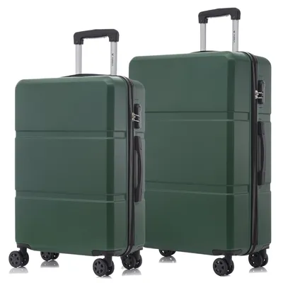 Produktbild von Suitcase Set, Rollkoffer Handgepäck, Kofferset, mit 4 Rollen 360°, Hartschalenreise Zahlenschloss, Weicher Gummigriff (2er Set, L&XL, Dunkelgrün)