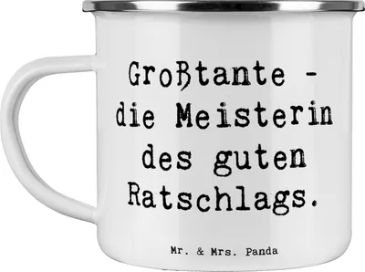 Produktbild von Mr. & Mrs. Panda Teetasse Spruch Großtante Ratschlag - Weiß - Geschenk, erweiterte Familie, Verwandte, Geburtstage, Pott, Emaille Tasse, Kaffeepott, Familienmitglied