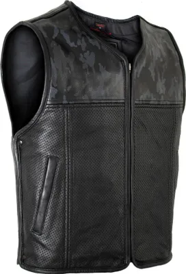 Produktbild von Herren Biker Black Camo Lederkutte Lederweste Motorrad Custom Kutte Perforiert(S)