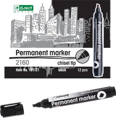 Zdjęcie produktu dla Marker permanentny D.RECT - 2160 CT | wodoodporny i szybkoschnący | do wielu powierzchni | bezpieczny tusz | czarny - 12 sztuk