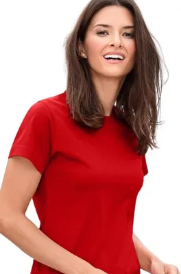 Produktbild von Einfaches Damen-T-Shirt, 100% Baumwolle, unbedruckt, einfarbig, 160g/m2, Farbe rot, Größe M