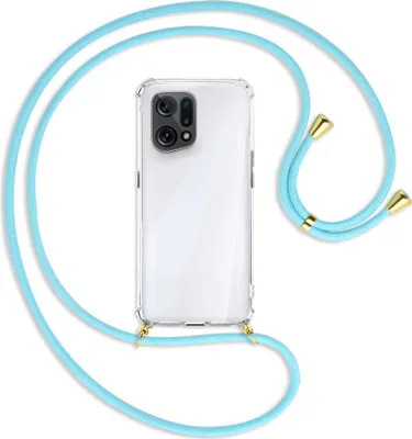 Produktbild von Handykette Backcover-Schutzhülle mit Band (Metall goldfarben) für Oppo Find X5 - himmelblau