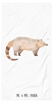 Produktbild von Mr. & Mrs. Panda Strandtuch Nasenbaer - Weiß - Geschenk, Badehandtuch, Lustige Sprüche, Handtuch, Nasenbär, Baumwollhandtuch, Nasenbären, Duschtuch, Bär, Rüsselbär