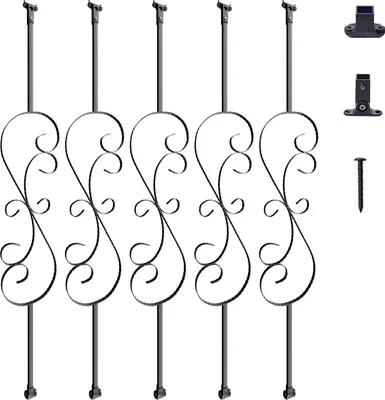 Immagine prodotto di Balaustre VEVOR binario per cancello binario decorativo binario per recinzione binario in acciaio zincato 185 x 20 x 1118 mm Balaustre per scale binario per scale pioli nero opaco Ideale per scale interne e corrimano