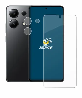 A smartphone with a screen protector and camera lens protectors laid out next to it.
