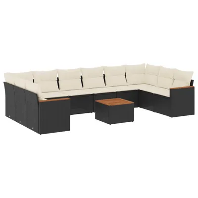 Produktbild von 11-tlg. Garten-Sofagarnitur mit Kissen Schwarz Poly Rattan