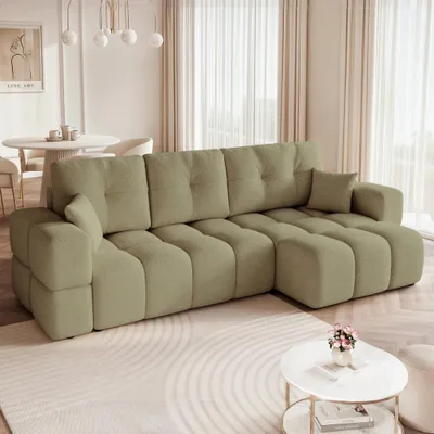 Produktbild von Universelles Ecksofa Casidi XL mit Schlaffunktion Centaur 13 Salbeigrün Boucle Bettkasten