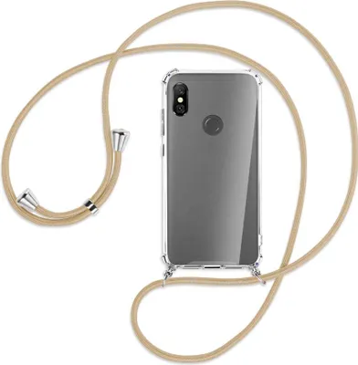 Produktbild von Handykette Backcover-Schutzhülle mit Band (Metall silberfarben) für Xiaomi Redmi Note 6 Pro - caramel