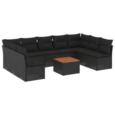 Produktbild von vidaXL 10-tlg. Garten-Sofagarnitur mit Kissen Schwarz Poly Rattan