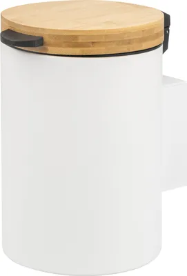 Produktbild von bremermann runder Wand-Kosmetikeimer mit Bambusdeckel 3 Liter inkl. Wandhalterung zum Kleben oder Bohren, weiß