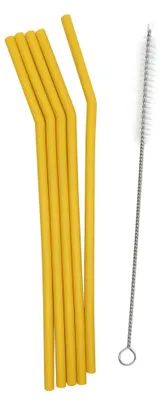 Image de Pailles en silicone jaune Smikkels - réutilisables et sans BPA