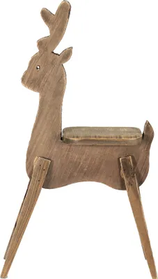 A wooden reindeer-shaped plant stand.
