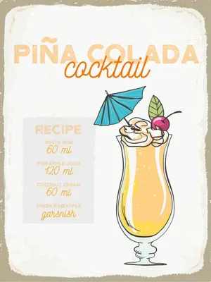 Produktbild von vianmo Holzschild 40x30 cm Pina Colada Cocktail Recipe Essen Trinken