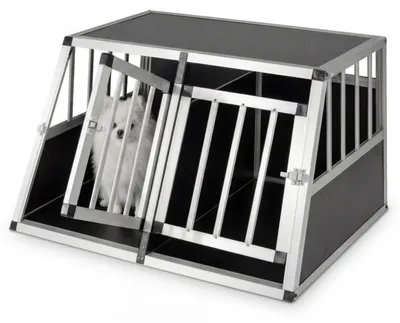 Produktbild von KOMFOTTEU Hundebox Auto, Transportbox Hund mit Sicherheitsverschluss, leicht & stabil, Alu Hundetransportbox für Kofferraum, Rückbank & Zuhause (89 x 69 x 50,5 cm)