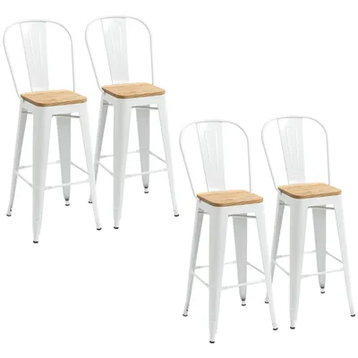 Image de HOMCOM Lot de 4 tabourets de Bar Empilable Chaise de Bar Industriel avec Dossier Repose-Pied Hauteur d'Assise 76 cm métal Blanc