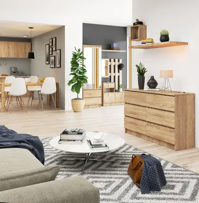 Produktbild von Akord Sideboard 6 Schubladen Weiß/Sonoma-Eiche 120X40X77 Cm