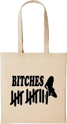 Produktbild von Huuraa Baumwollbeutel STRICHLISTE Bitches Geschenk Einkaufstasche Natural 10 Liter Baumwolle STRICHLISTE Bitches Accessoire