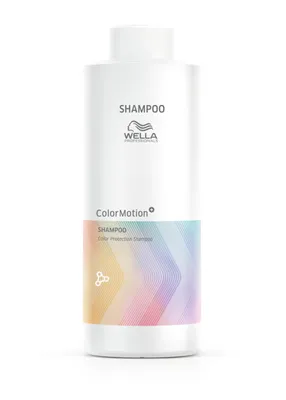 A white bottle of Wella Professionals Color Motion+ Shampoo against a white background.