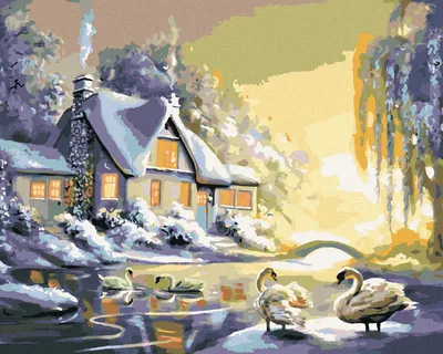 Produktbild von Zuty - Malen nach Zahlen - SCHWÄNE UND HAUS IM WINTER (D. RUSTY RUST), 40x50 cm, ohne Keilrahmen