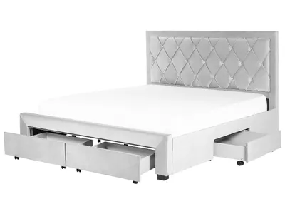 Produktbild von BELIANI Polsterbett Grau Samtstoff 4 Schubladen Lattenrost 180 x 200 cm mit Hohem Kopfteil im Chesterfield Stil Knopfheftung Glamourös Schlafzimmer
