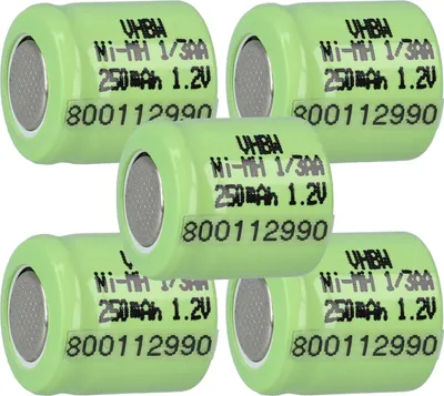 Produktbild von vhbw 5x Akku Ersatz für 1/3AA für Modellbau (250mAh, 1,2V, NiMH, Grün)
