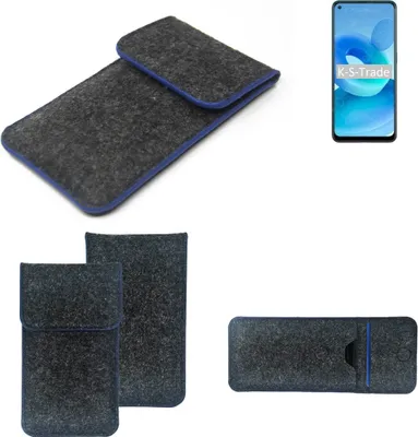 Produktbild von K-S-Trade Handy-Hülle Schutz-Hülle kompatibel mit Oppo A95 5G Filztasche Pouch Tasche Case Sleeve Filzhülle dunkelgrau, blauer Rand