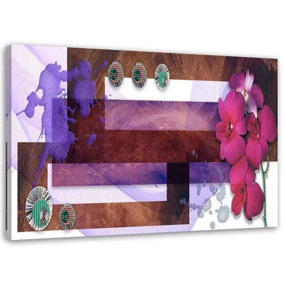 Produktbild von Leinwandbild geometrische komposition mit einer orchidee 60x40 cm Feeby lila wandbild bereit zum aufhängen