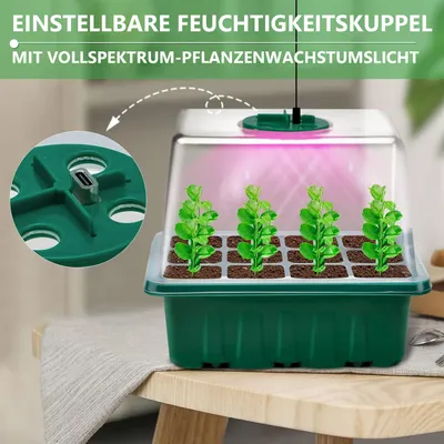 Produktbild von Growbox Pflanzenlampe Vollspektrum,Anzuchtkasten Zimmergewächshaus Dimmbar Timer,Anzuchtset 5 Anzuchttöpfe Indoor Keimung