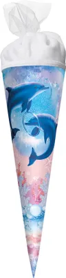 Produktbild von ROTH Geschenk-Schultüte klein Delfine 35 cm rund Tüllverschluss Zuckertüte Schulanfang