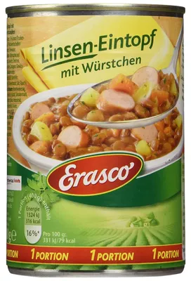 Zdjęcie produktu dla Erasco gulasz z soczewicy z kiełbasą dla całej rodziny 400g