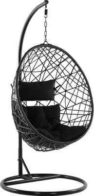 Obrázek produktu pro BELIANI Houpací křeslo černé umělý ratan kulaté proutěný koš se stojanem s podsedákem venkovní vnitřní boho styl