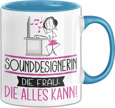 Produktbild von Sounddesignerin Geschenk Tasse Becher Die Frau Die Allen Kann Geschenkidee für eine Sounddesignerin Lustig (Blau)