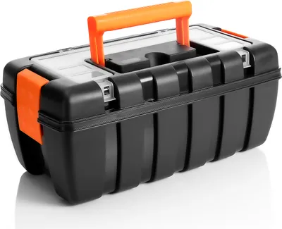 BigDean Werkzeugkoffer leer - aus Hart-Kunststoff - 37x20x16cm - Werkzeugkiste mit Innenablage & Kleinteile Magazin - Toolbox Werkzeugkasten Koffer