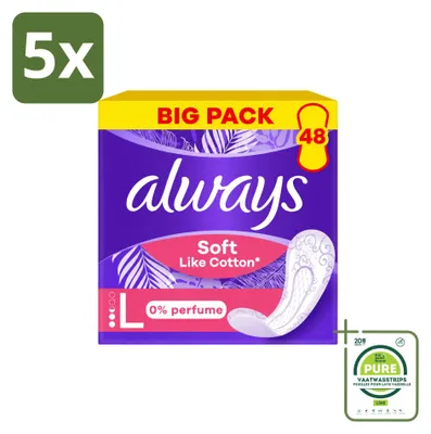 Image de 5 x Protège-slips "Always Soft Like Coton", longs, sans parfum, - Grand paquet - 5 pièces