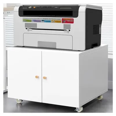 Produktbild von Mobiler Druckertisch aus Metall mit Stauraum - ideal für kleine Räume, ausgestattet mit Tür, verstellbarem Regal und Aktenschrank auf Rollen für das Home Office (Weiß)