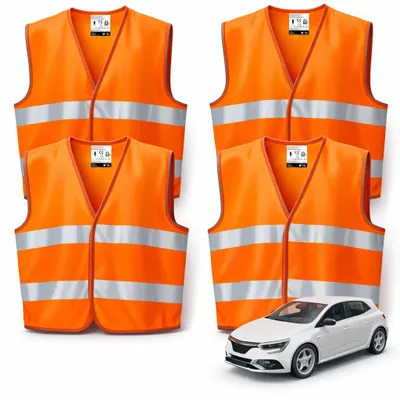 Produktbild von 4er Warnwesten Auto ISO20471 orange 2026 - leuchtende & reflektierende Sicherheitswesten für PKW & LKW - Autozubehör für Notfälle und Pannen